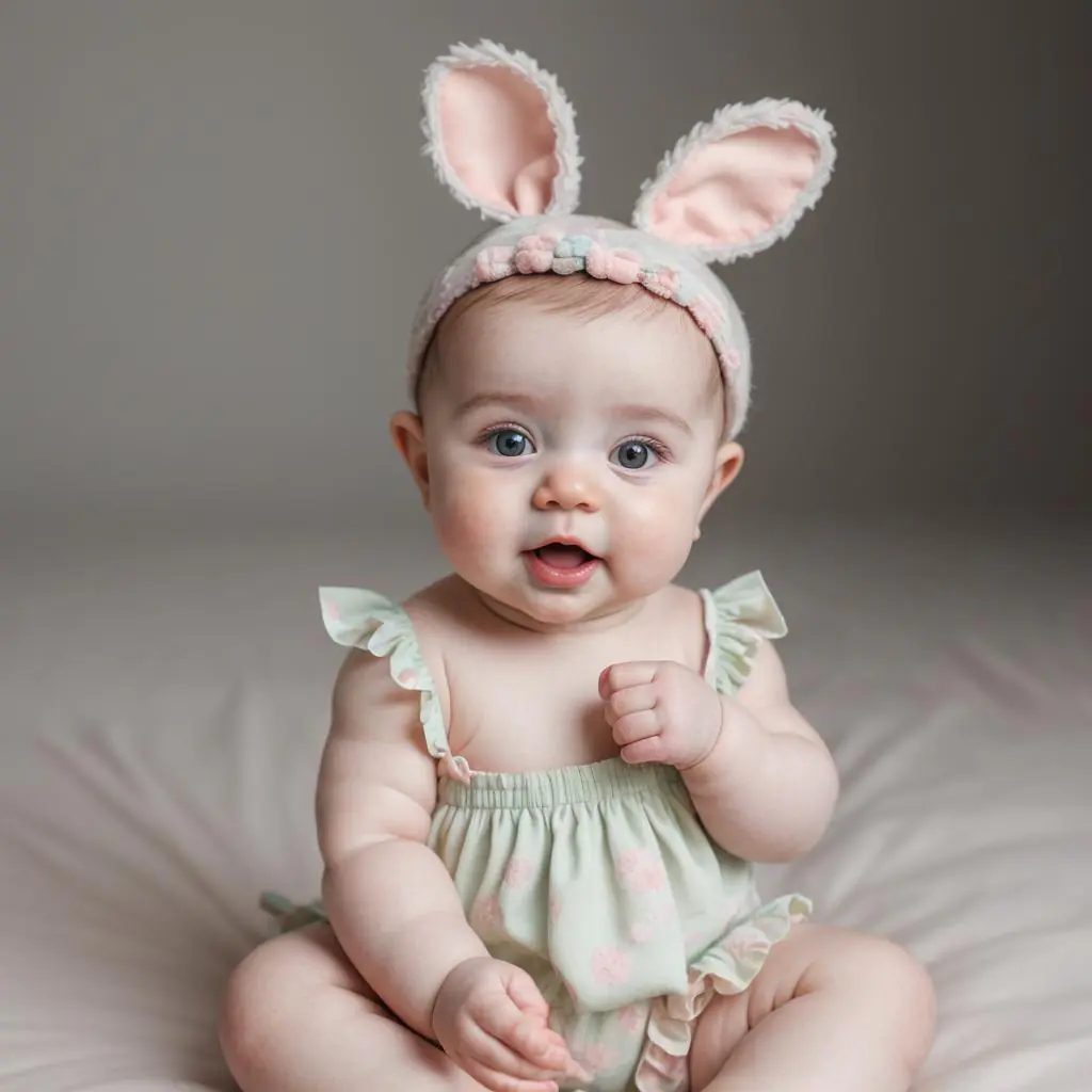 a baby girl wearing a pastel romper